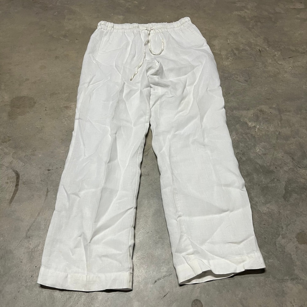Charter Club Luxury White 100% Linen Wide Leg Drawstring Pants Women Size 6